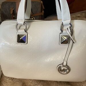 Michael Kors White Satchel with Silver Accents